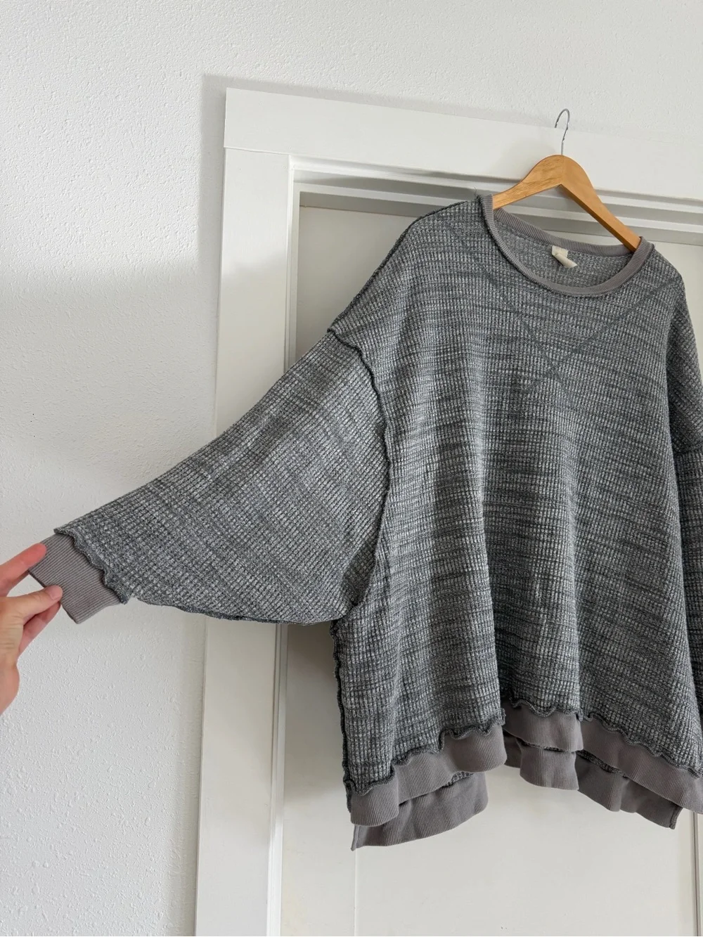We The Free Oversized Thermal Tunic Womens Small Inside out seams Heathered Gray